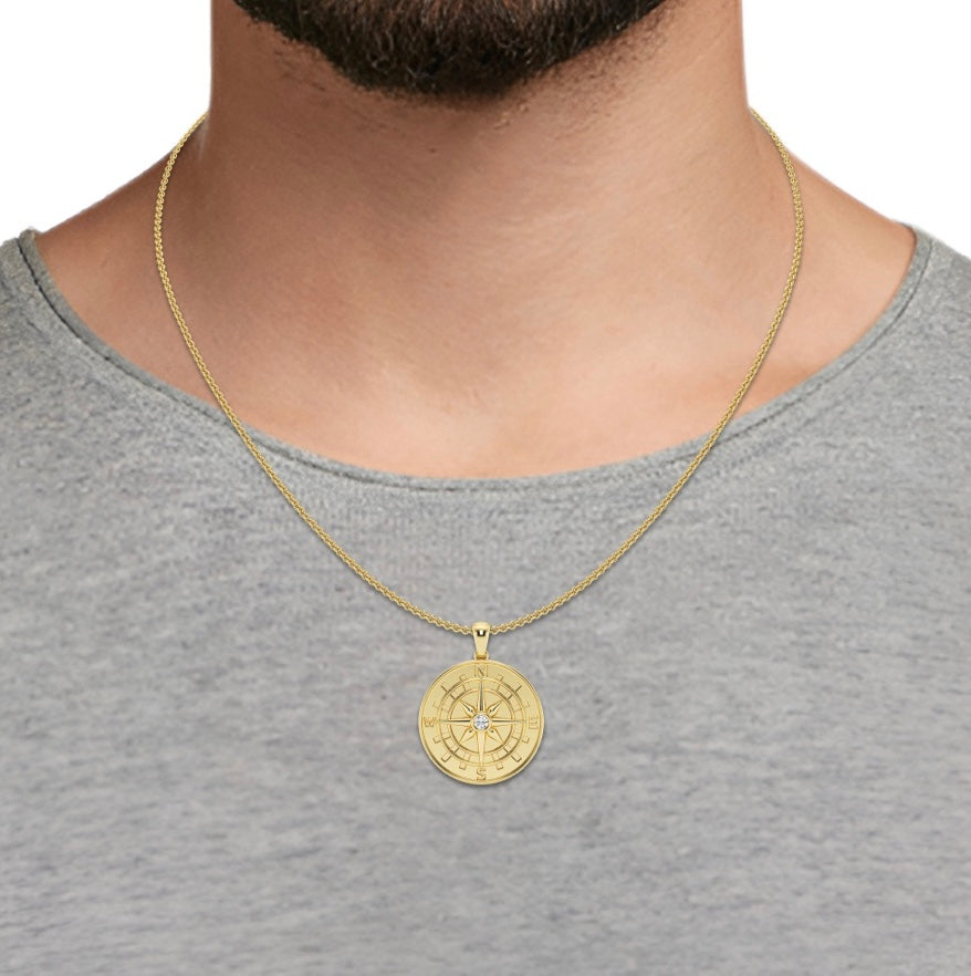 Mens Gold Compass Pendant