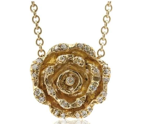 Birth Flower Necklace 14k Rose Gold Luxe Floral Jewelry Anniversary Gift for Wife Girlfriend Valentine Elegant Delicate