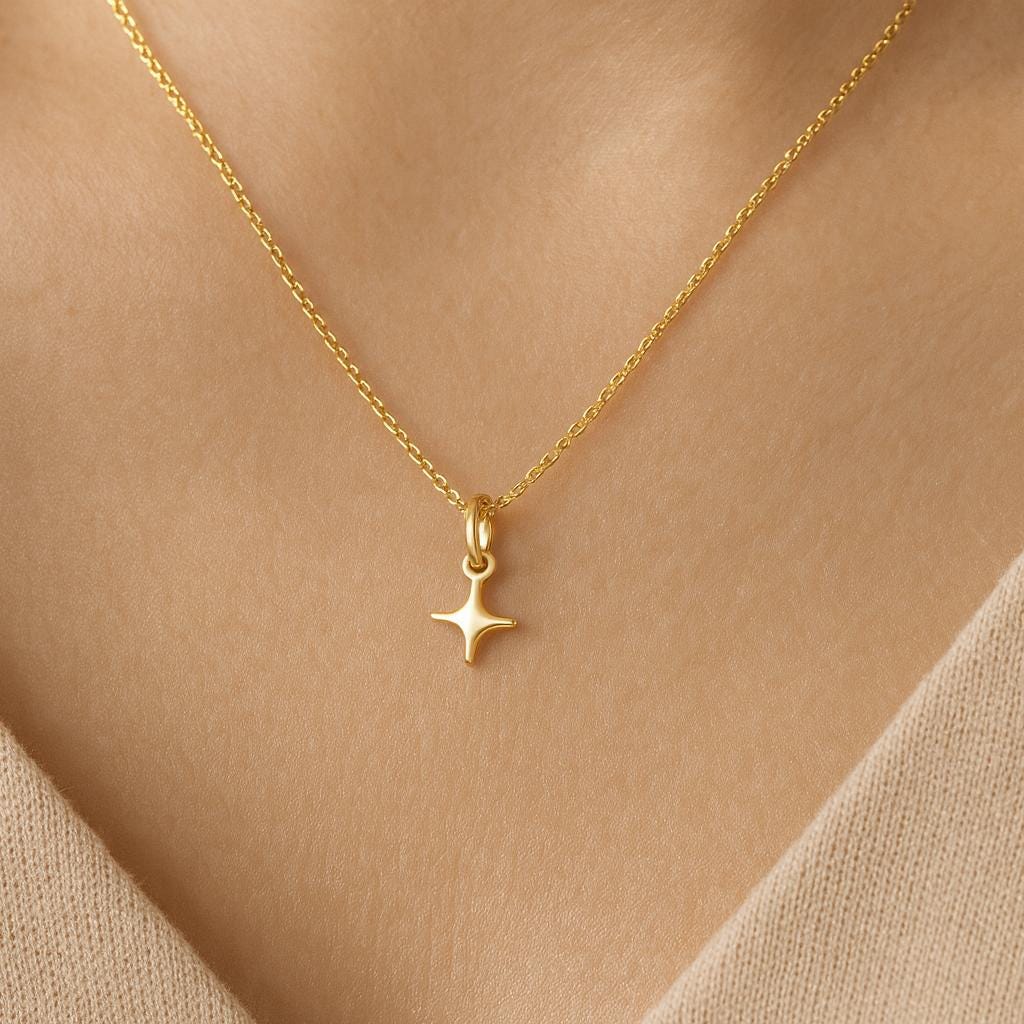 Dainty North Star Pendant Tiny Gold Sterling Silver Celestial Pendant Minimalist Handmade Gift