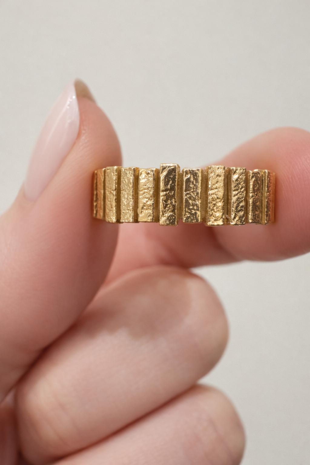 14k Solid Gold Statement Ring Anniversary Band Gift Wife Birthday Valentine Artisan Textured Chunky Yellow Gold Modern