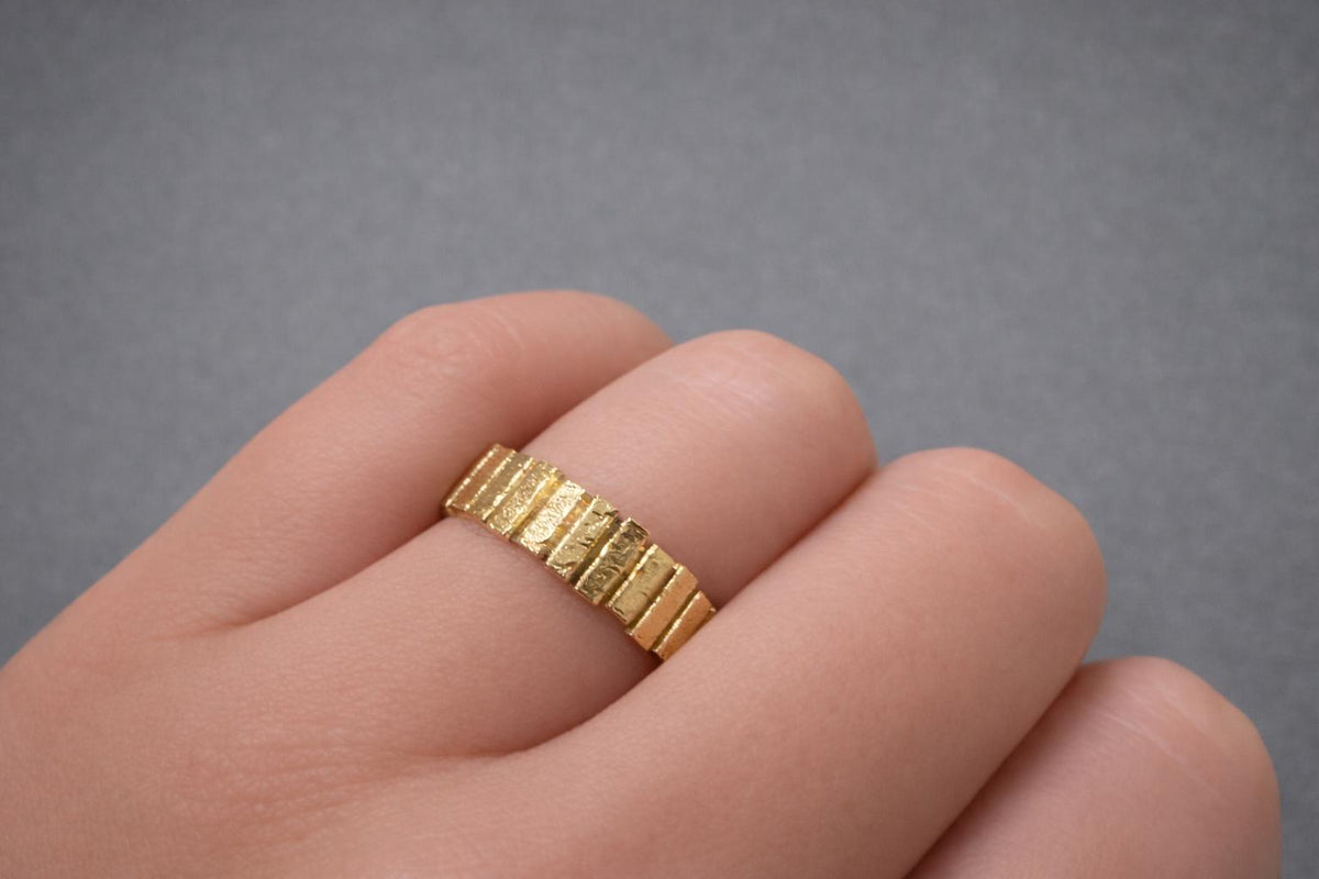 14k Solid Gold Statement Ring Anniversary Band Gift Wife Birthday Valentine Artisan Textured Chunky Yellow Gold Modern
