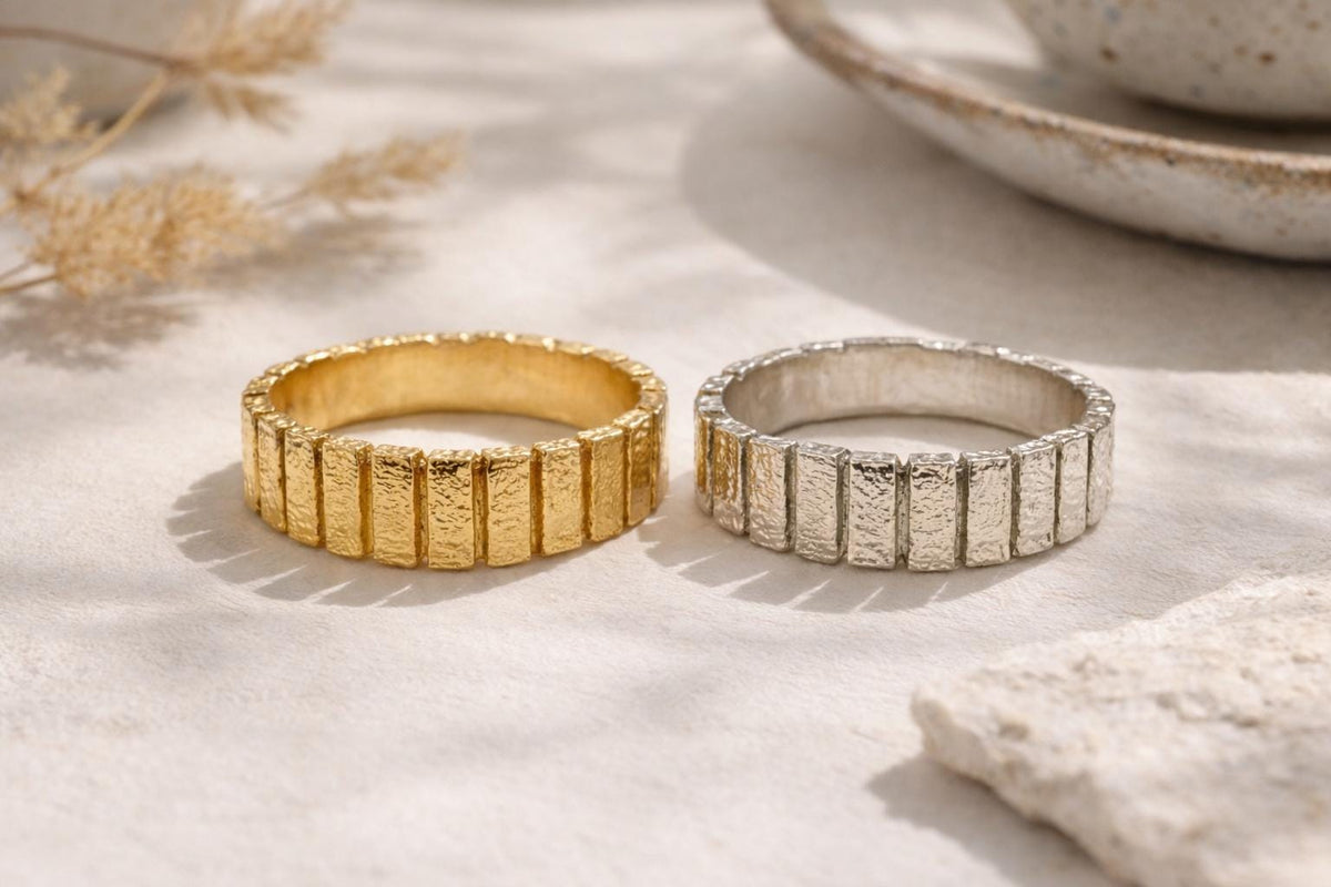 14k Solid Gold Statement Ring Anniversary Band Gift Wife Birthday Valentine Artisan Textured Chunky Yellow Gold Modern