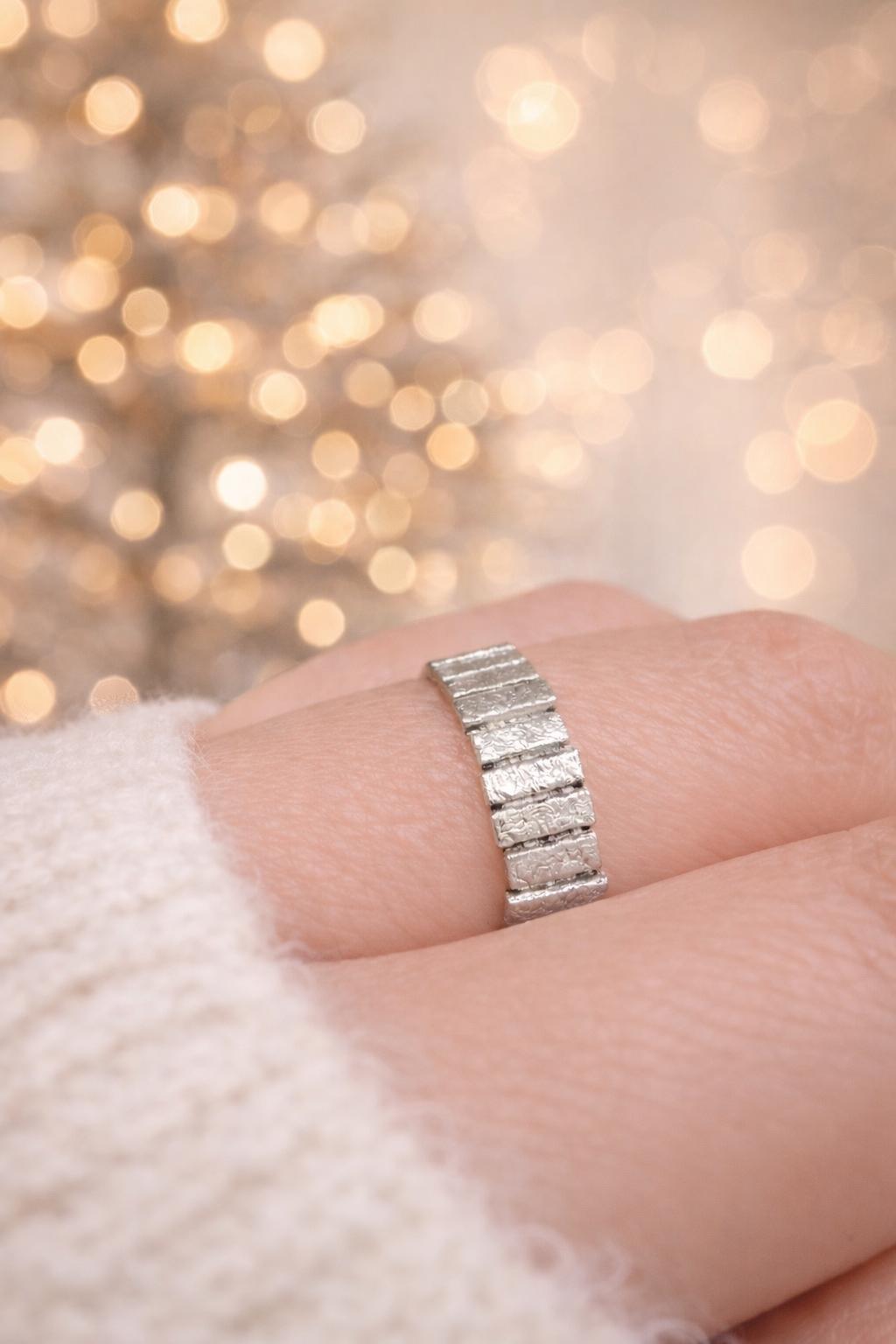 925 Solid Sterling Silver Textured Ring Modern Statement Band Handmade Fine Jewelry