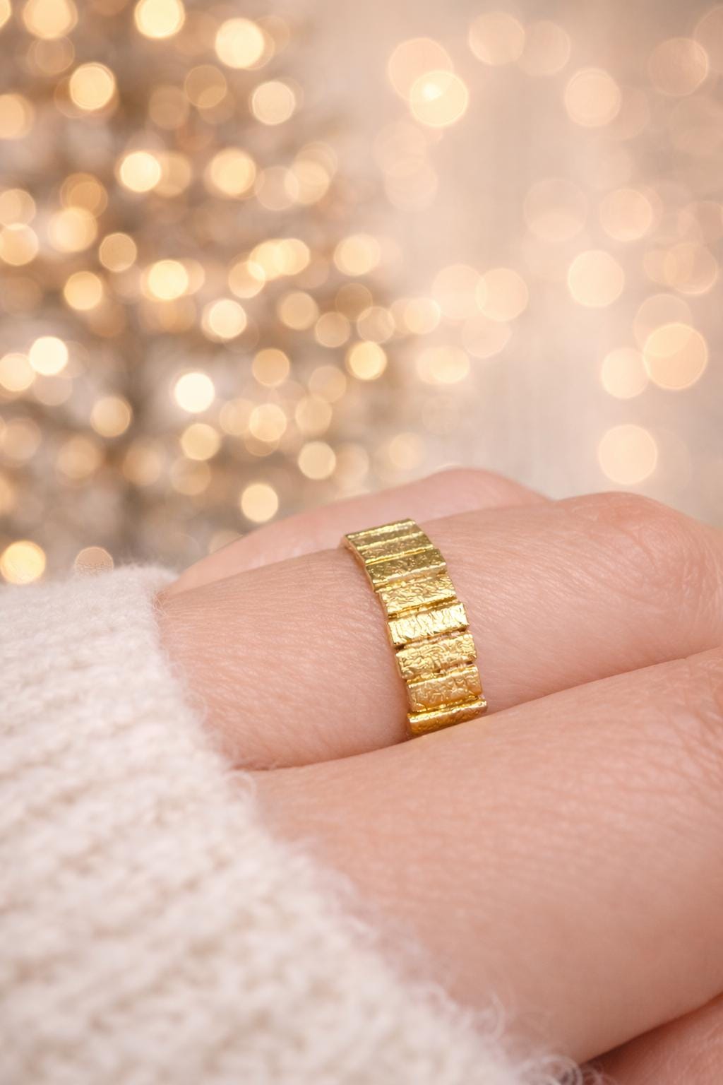 14k Solid Gold Statement Ring Anniversary Band Gift Wife Birthday Valentine Artisan Textured Chunky Yellow Gold Modern