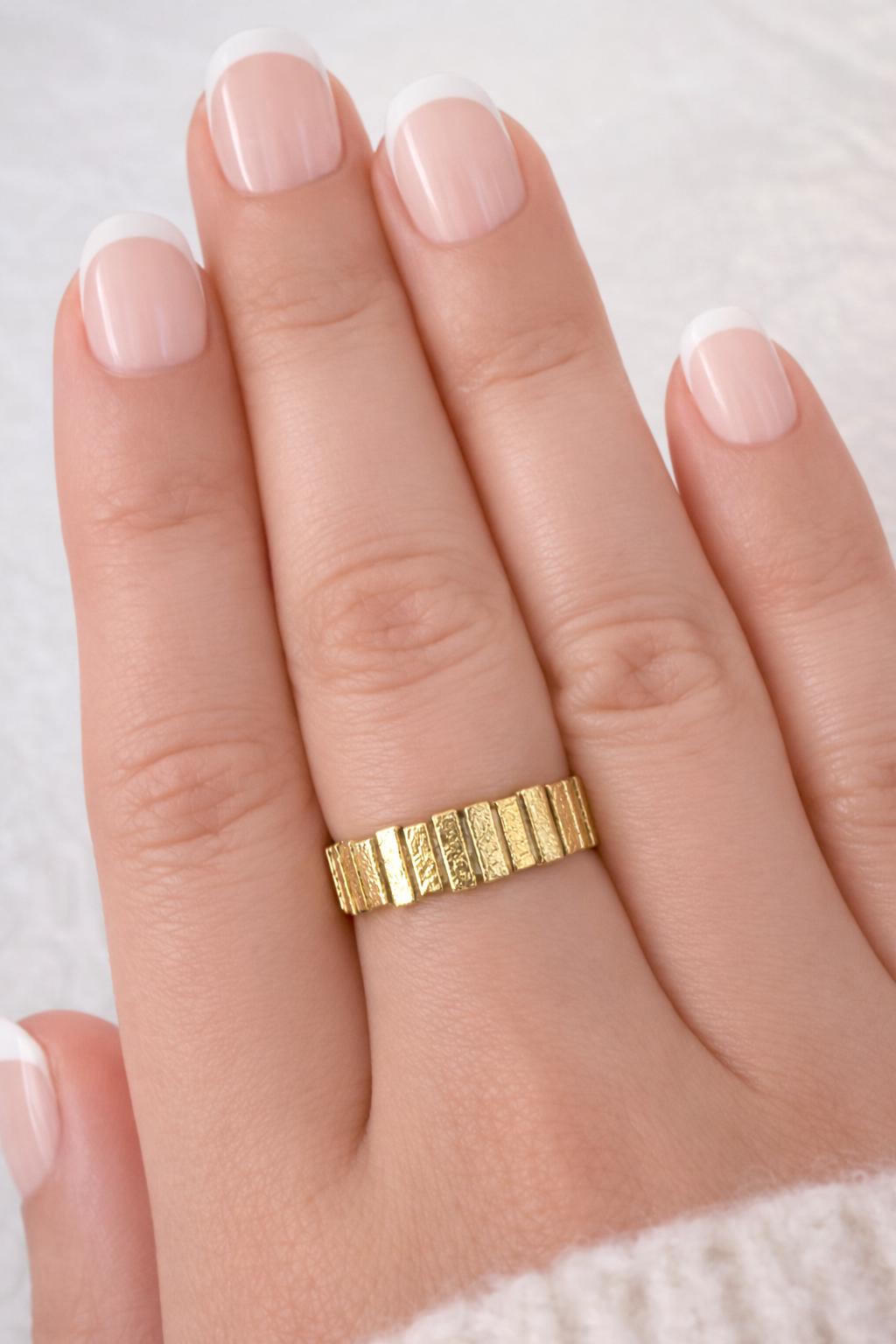 14k Solid Gold Statement Ring Anniversary Band Gift Wife Birthday Valentine Artisan Textured Chunky Yellow Gold Modern