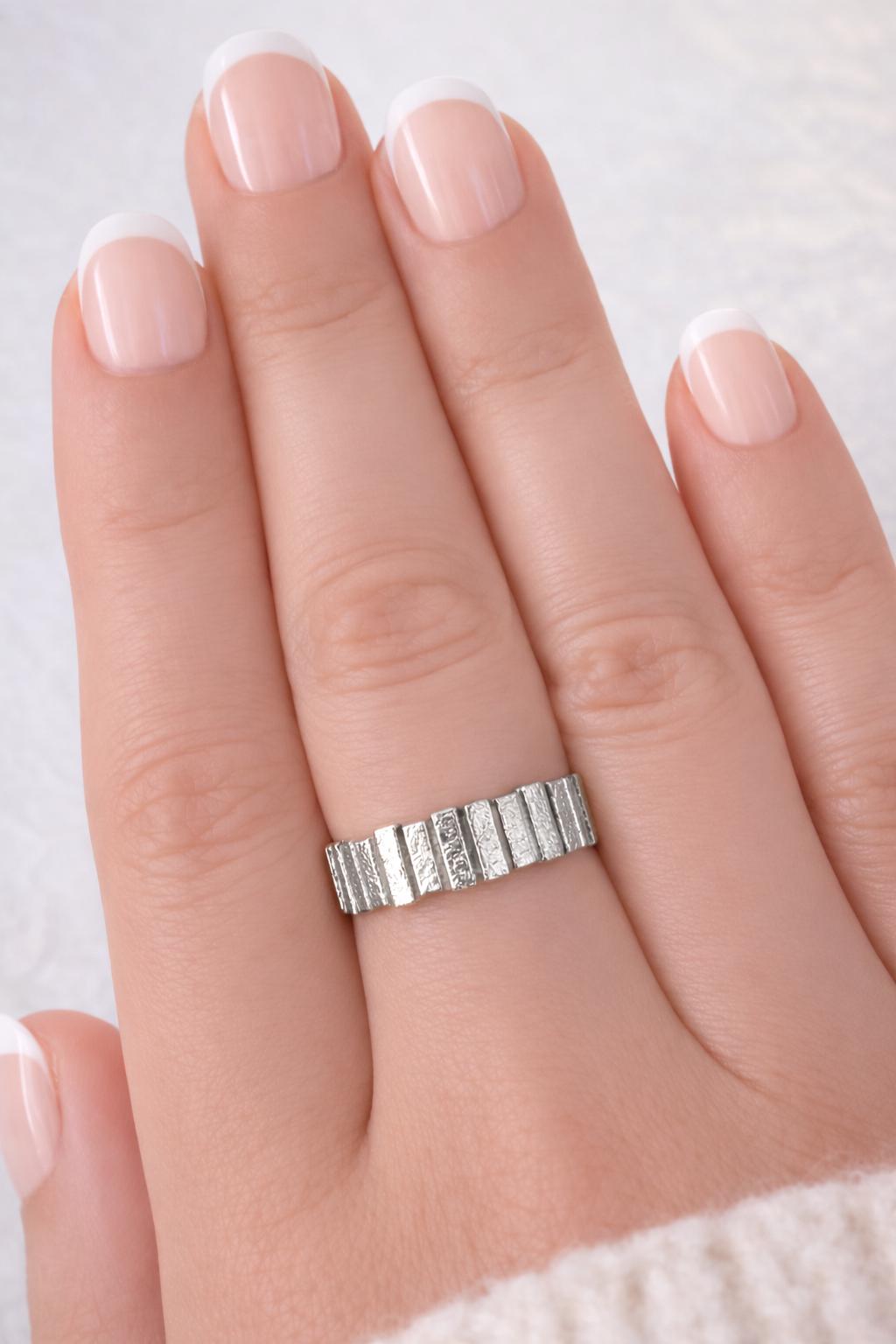 925 Solid Sterling Silver Textured Ring Modern Statement Band Handmade Fine Jewelry