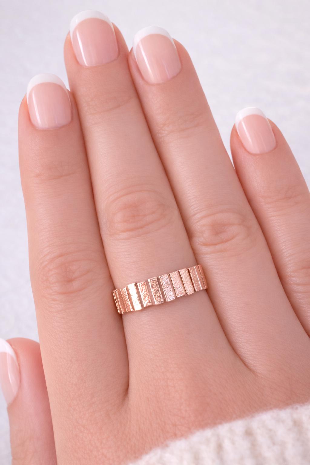 14k Solid Gold Statement Ring Anniversary Band Gift Wife Birthday Valentine Artisan Textured Chunky Yellow Gold Modern