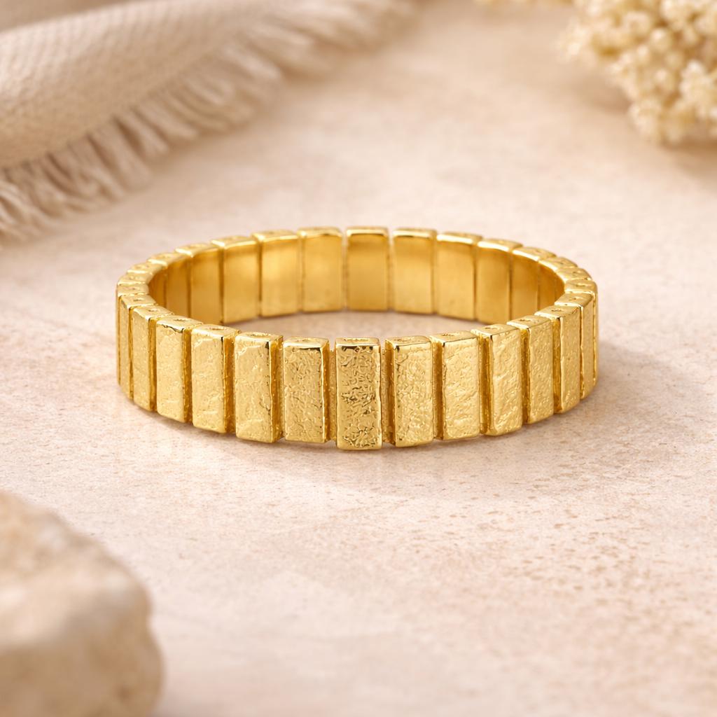 14k Solid Gold Statement Ring Anniversary Band Gift Wife Birthday Valentine Artisan Textured Chunky Yellow Gold Modern
