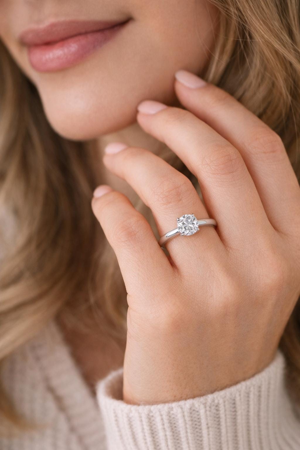 Classic Round Lab Grown Diamond Solitaire Engagement Ring 1ct to 2.5ct Bridal Wedding Minimal Modern