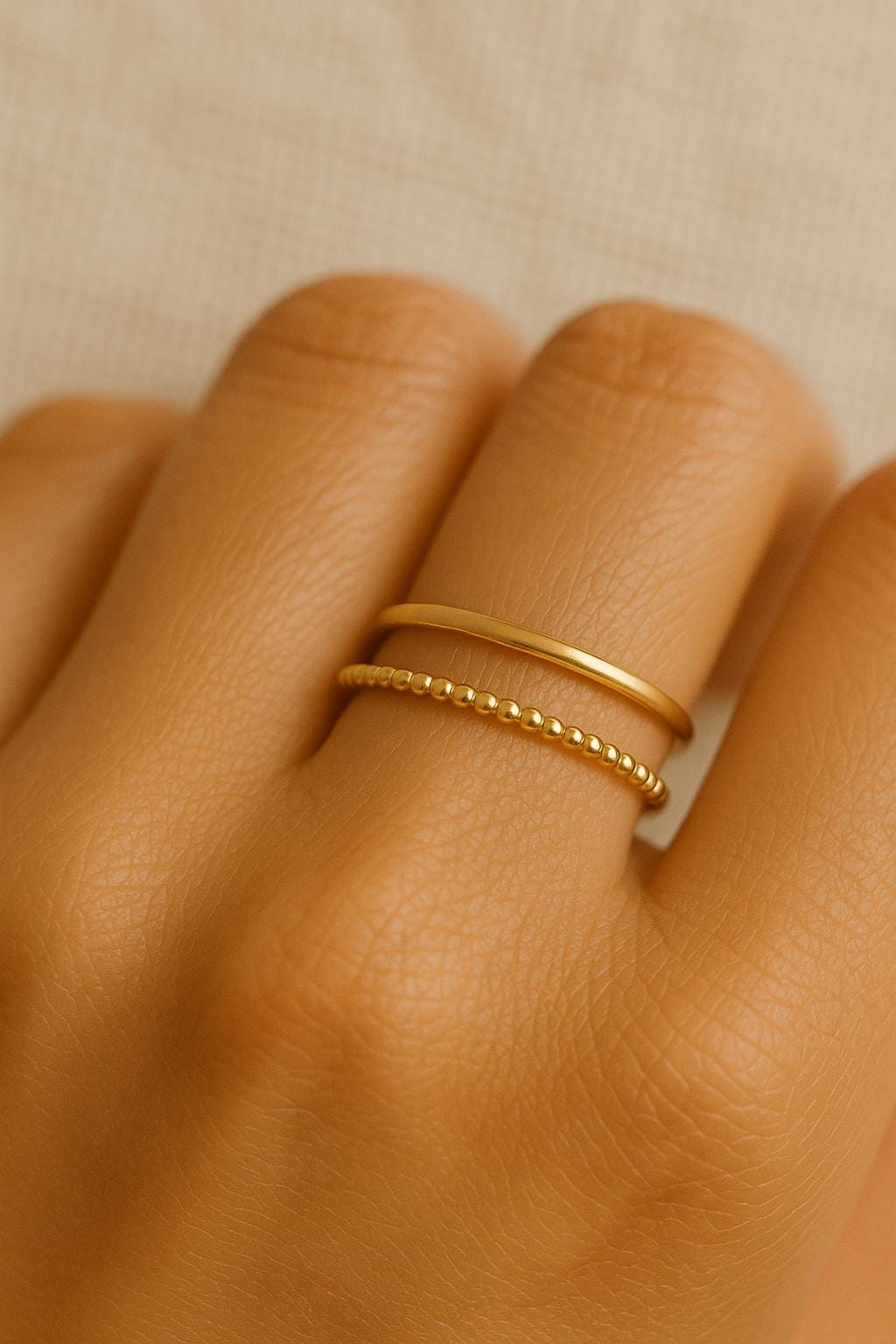 14K Solid Gold Stacking Ring Dainty Minimalist Band Thin Everyday Ring for Women