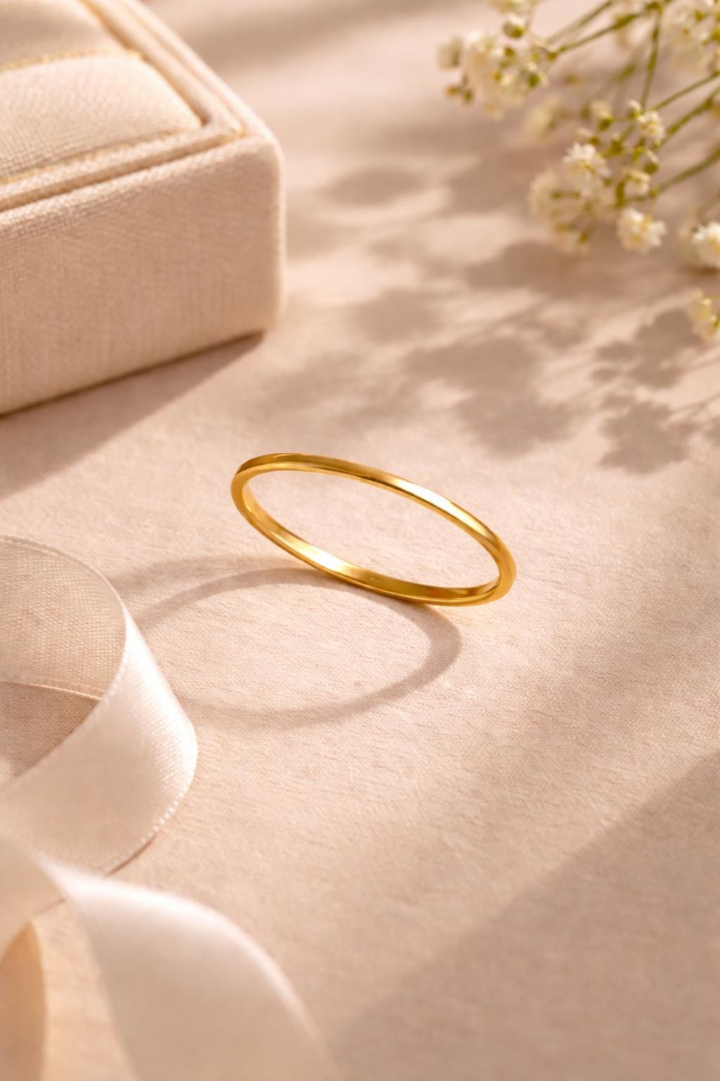 14K Solid Gold Stacking Ring Dainty Minimalist Band Thin Everyday Ring for Women
