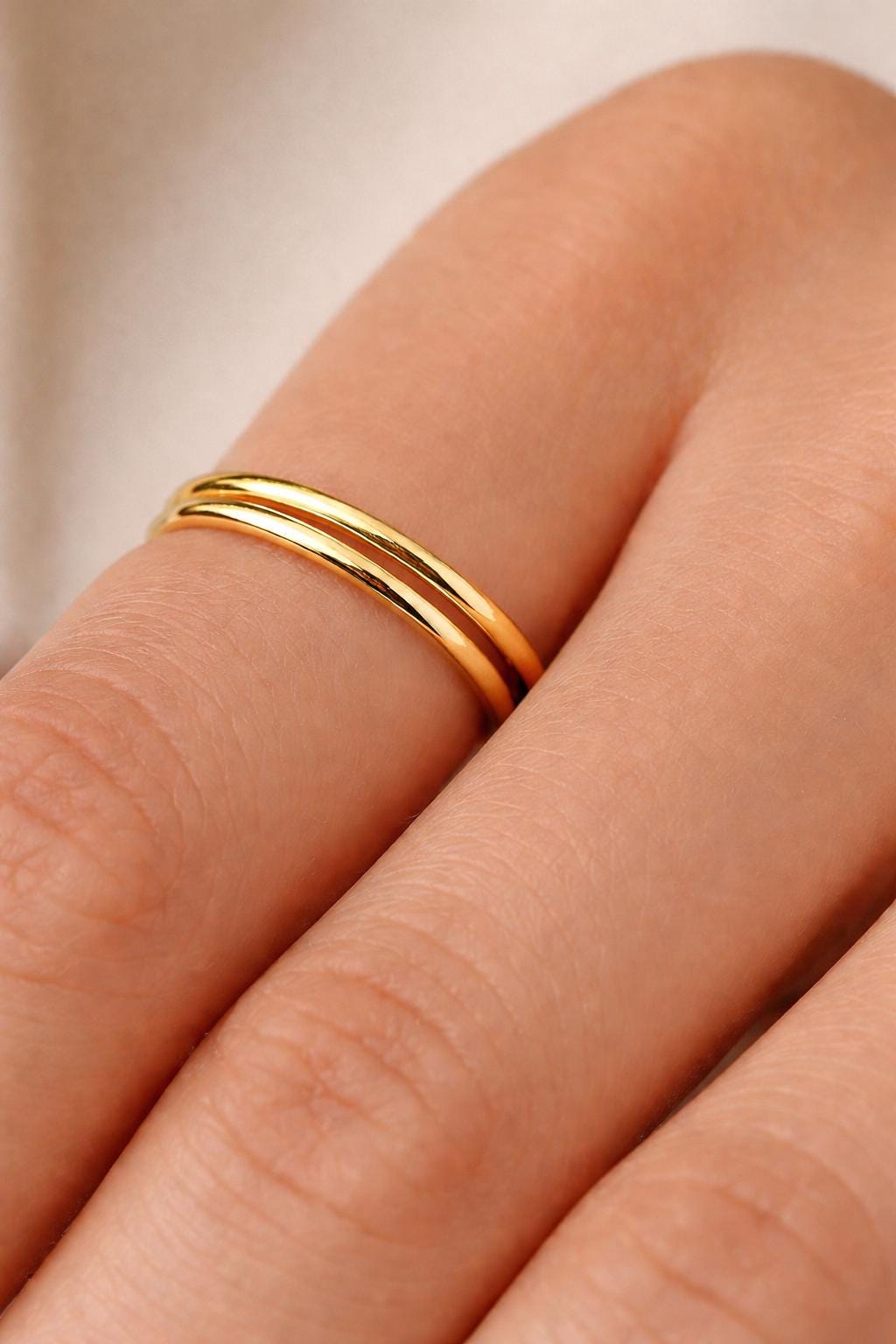 14K Solid Gold Stacking Ring Dainty Minimalist Band Thin Everyday Ring for Women