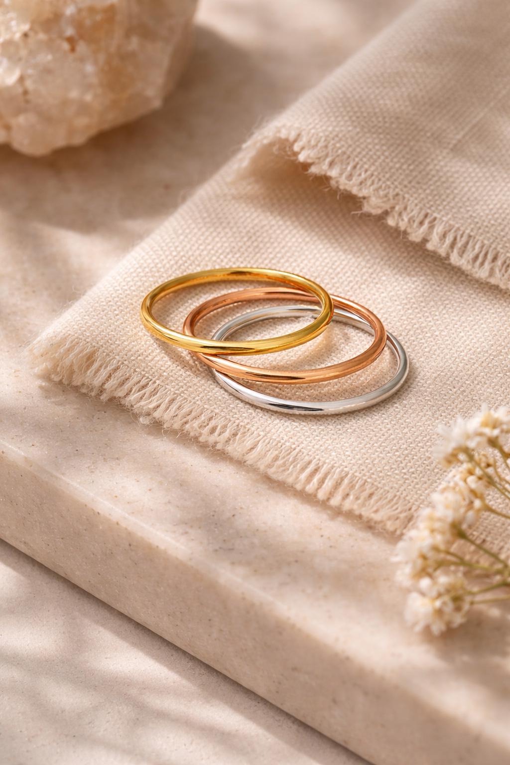 14K Solid Gold Stacking Ring Dainty Minimalist Band Thin Everyday Ring for Women