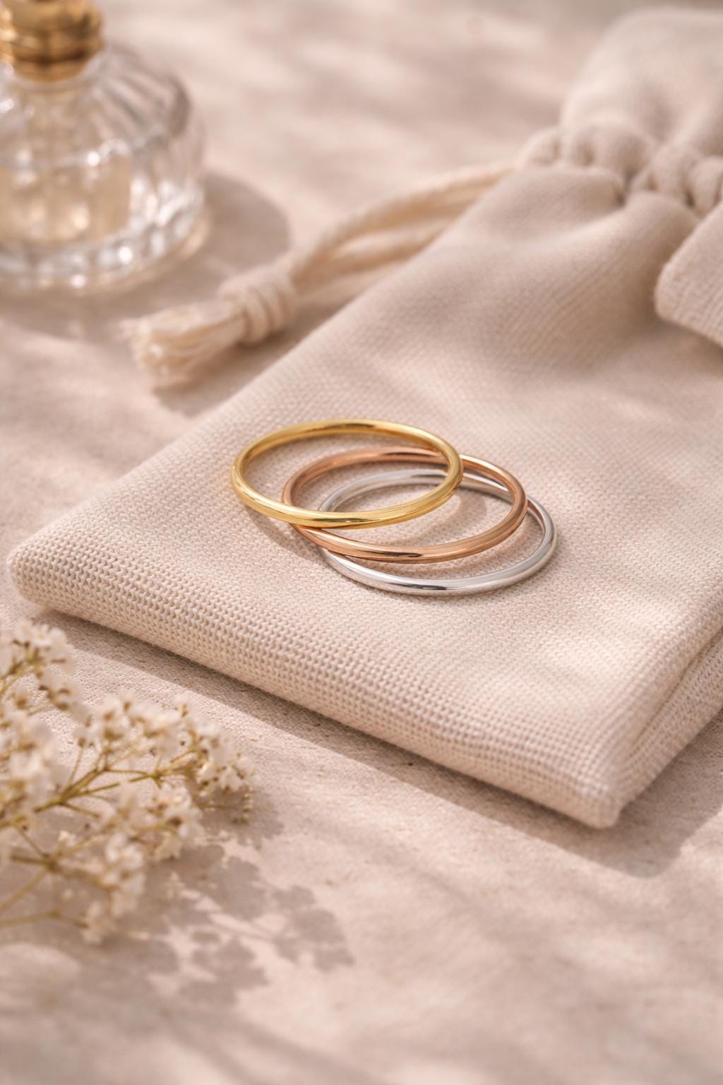 14K Solid Gold Stacking Ring Dainty Minimalist Band Thin Everyday Ring for Women