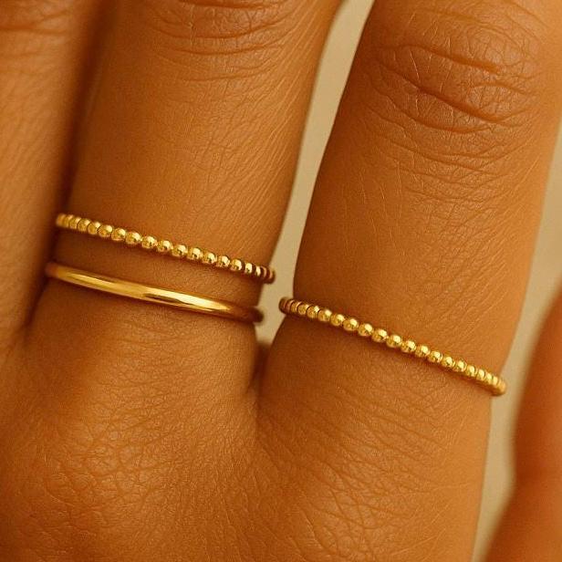 14K Solid Gold Stacking Ring Dainty Minimalist Band Thin Everyday Ring for Women