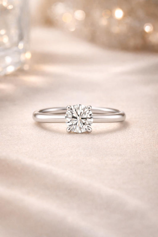 Classic Round Lab Grown Diamond Solitaire Engagement Ring 1ct to 2.5ct Bridal Wedding Minimal Modern