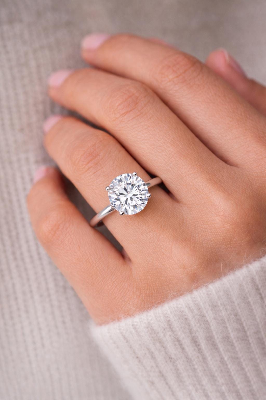 Classic Round Lab Grown Diamond Solitaire Engagement Ring 1ct to 2.5ct Bridal Wedding Minimal Modern