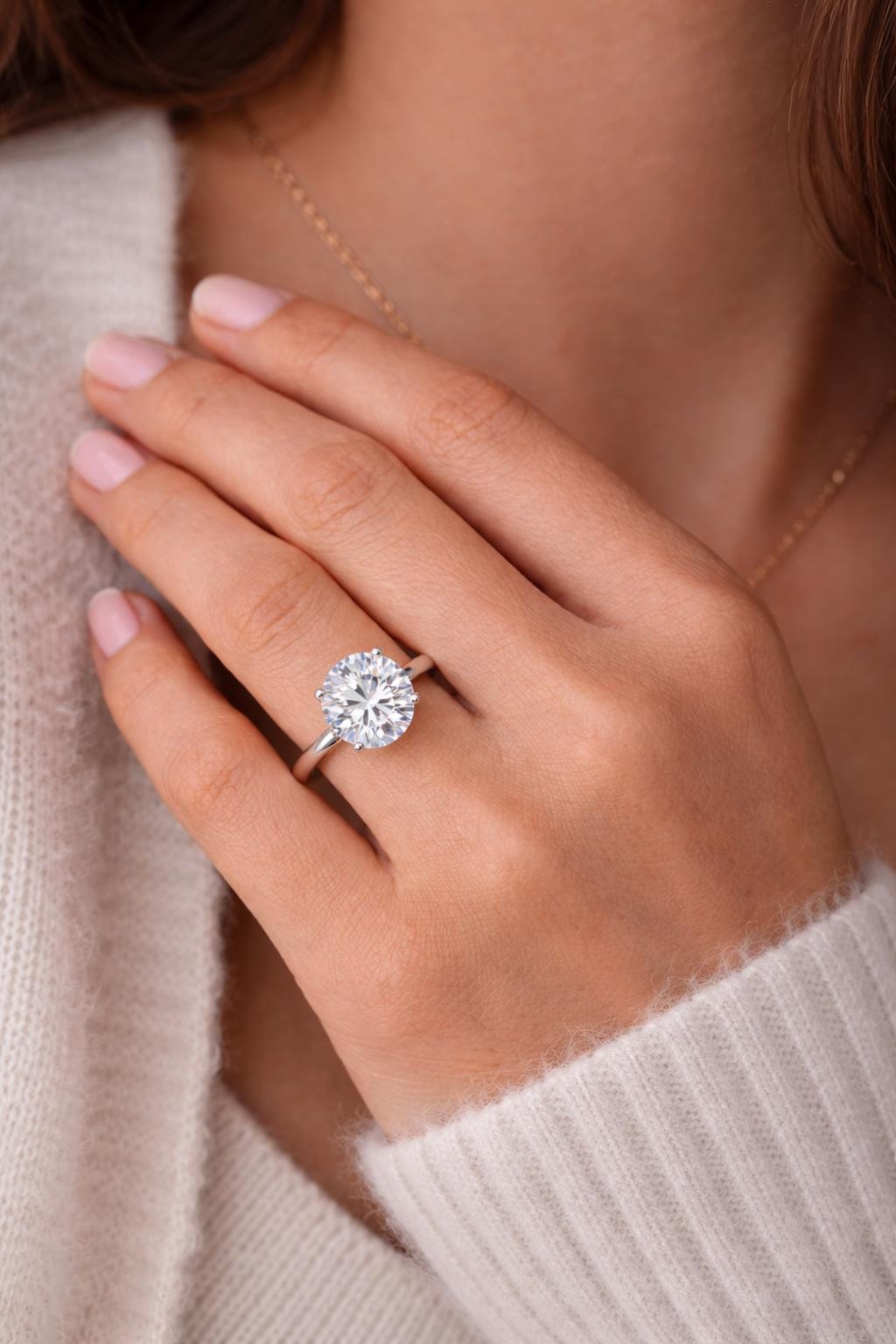 Classic Round Lab Grown Diamond Solitaire Engagement Ring 1ct to 2.5ct Bridal Wedding Minimal Modern