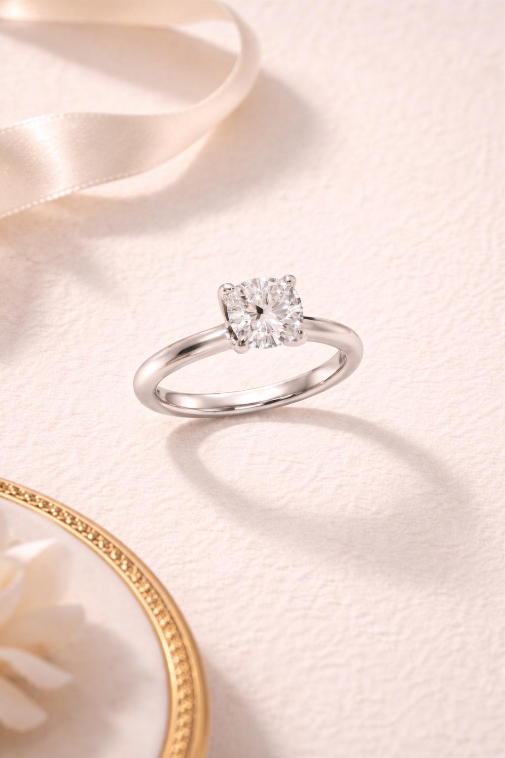 Classic Cushion Lab Grown Diamond Solitaire Engagement Ring 1ct to 2.5ct Bridal Wedding Minimal Modern
