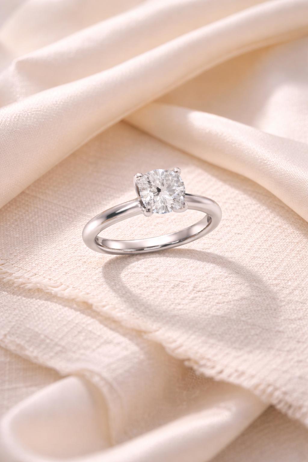 Classic Cushion Lab Grown Diamond Solitaire Engagement Ring 1ct to 2.5ct Bridal Wedding Minimal Modern