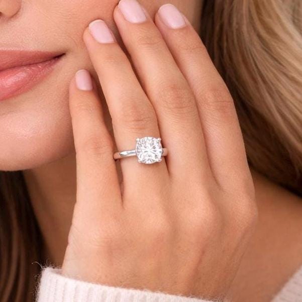 Classic Cushion Lab Grown Diamond Solitaire Engagement Ring 1ct to 2.5ct Bridal Wedding Minimal Modern