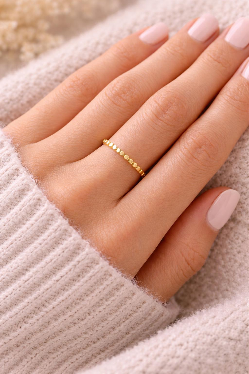 14k Yellow Gold Dotted Ring - Solid Fine Jewelry Band Jewelry
