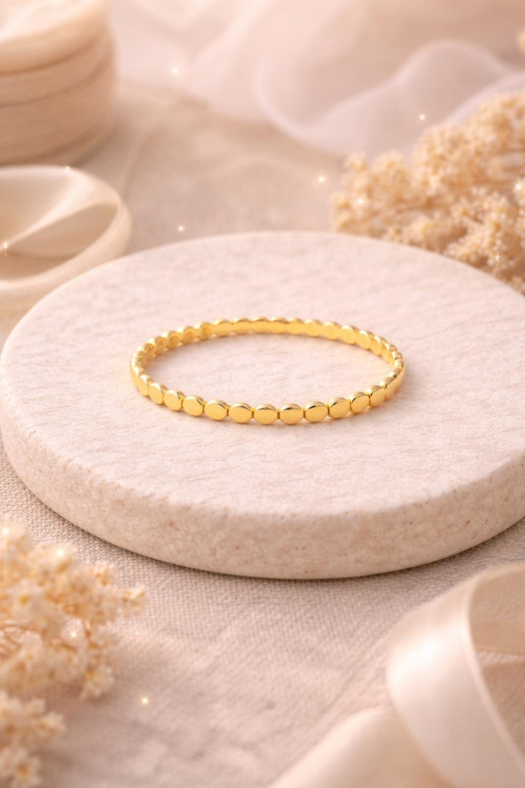14k Yellow Gold Dotted Ring - Solid Fine Jewelry Band Jewelry