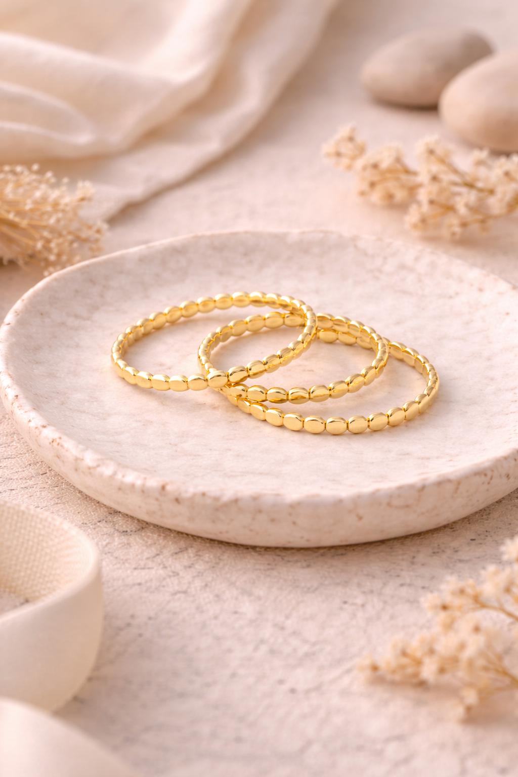 14k Yellow Gold Dotted Ring - Solid Fine Jewelry Band Jewelry