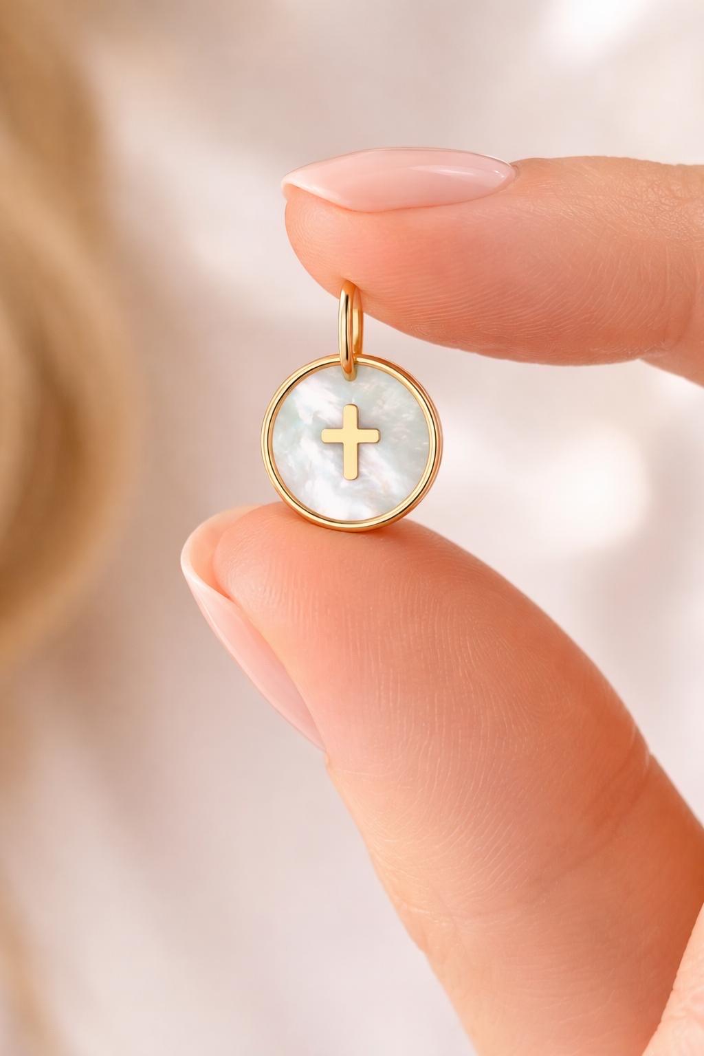 Mother of Pearl Pendant Cross Star Moon Heart Charm 14K Solid Gold Meaningful Jewelry Gift for Her