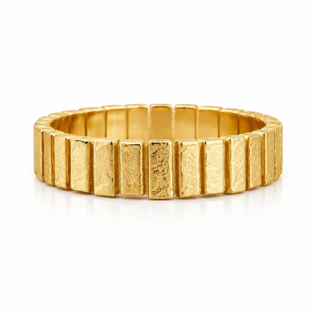 14k Solid Gold Statement Ring Anniversary Band Gift Wife Birthday Valentine Artisan Textured Chunky Yellow Gold Modern