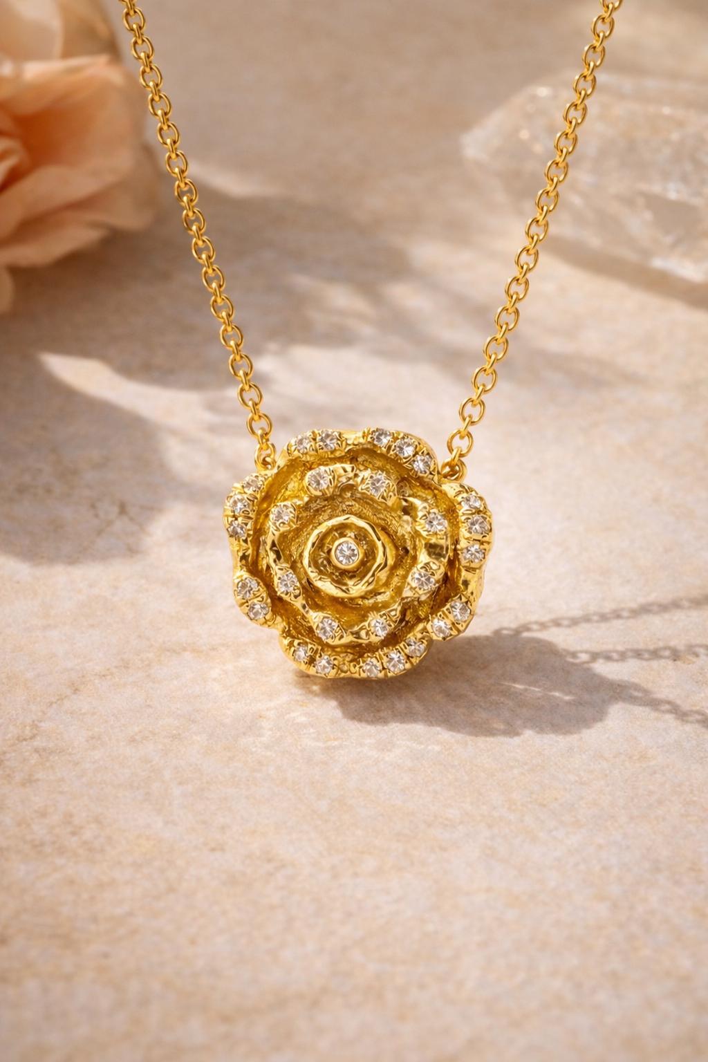 Birth Flower Necklace 14k Rose Gold Luxe Floral Jewelry Anniversary Gift for Wife Girlfriend Valentine Elegant Delicate