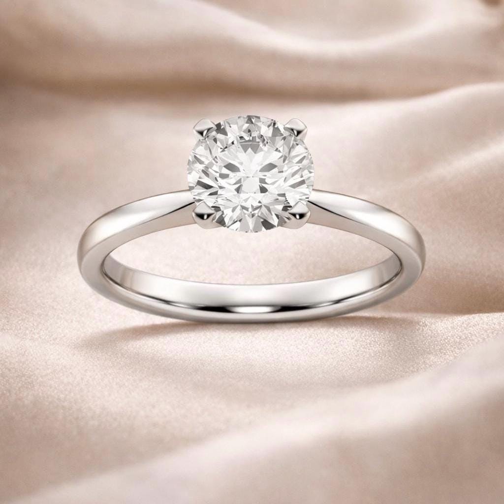 Classic Round Lab Grown Diamond Solitaire Engagement Ring 1ct to 2.5ct Bridal Wedding Minimal Modern