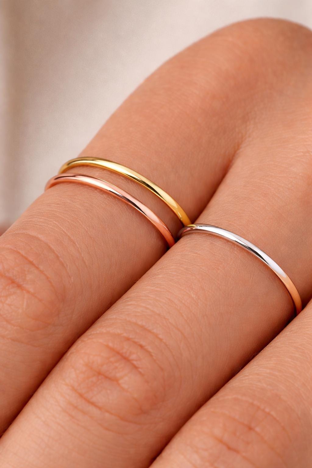 14K Solid Gold Stacking Ring Dainty Minimalist Band Thin Everyday Ring for Women