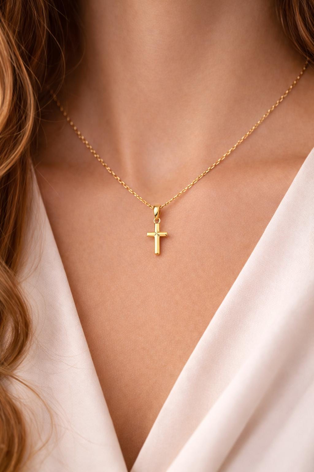 Small Gold Cross Pendant Delicate Religious Jewelry Christian Necklace Charm Faith Gift Minimalist Knife Edge