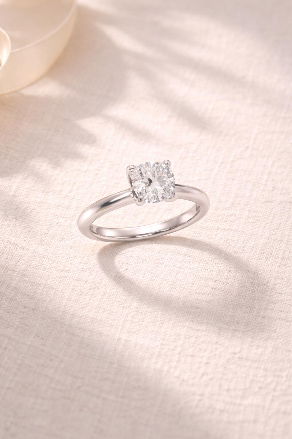 Classic Cushion Lab Grown Diamond Solitaire Engagement Ring 1ct to 2.5ct Bridal Wedding Minimal Modern