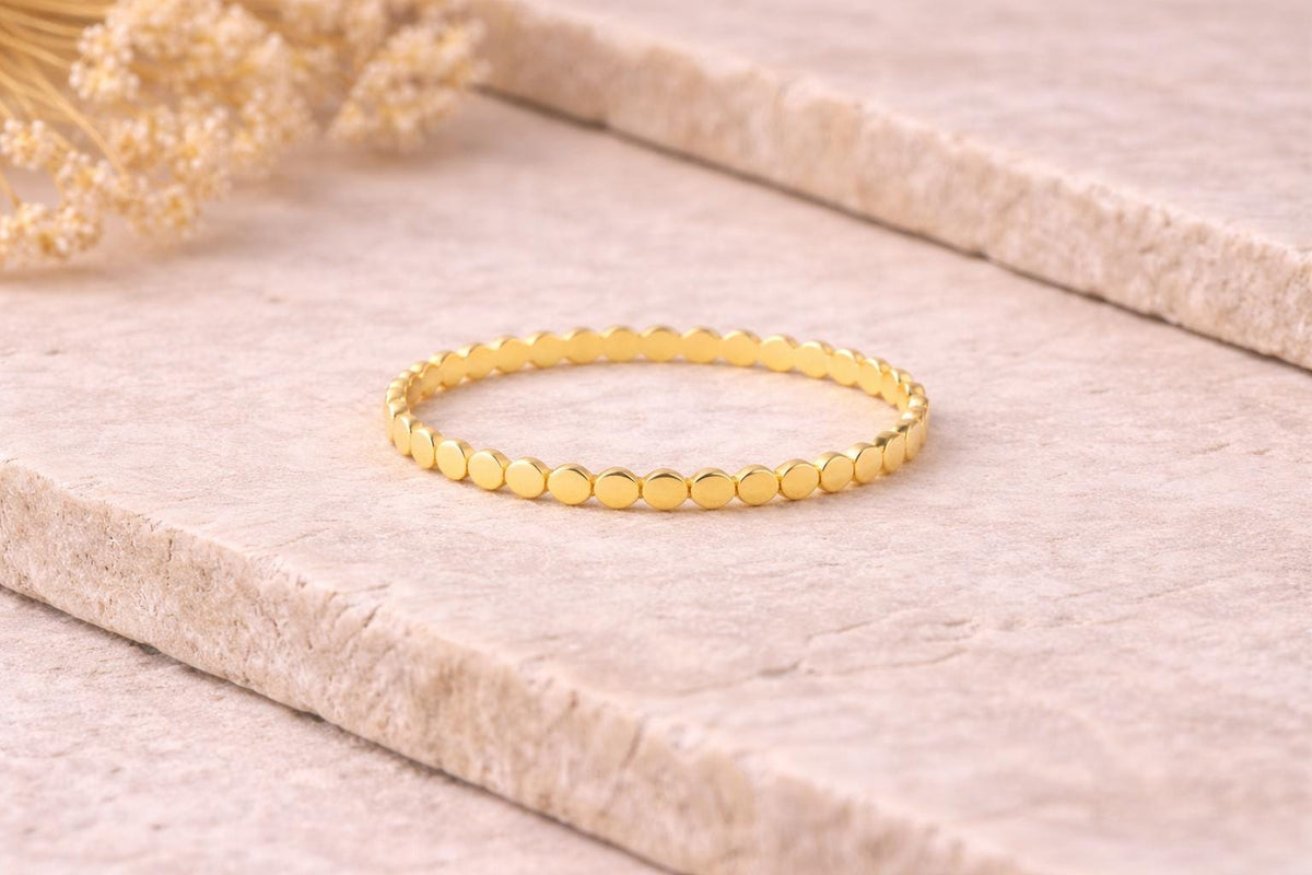 14k Yellow Gold Dotted Ring - Solid Fine Jewelry Band Jewelry