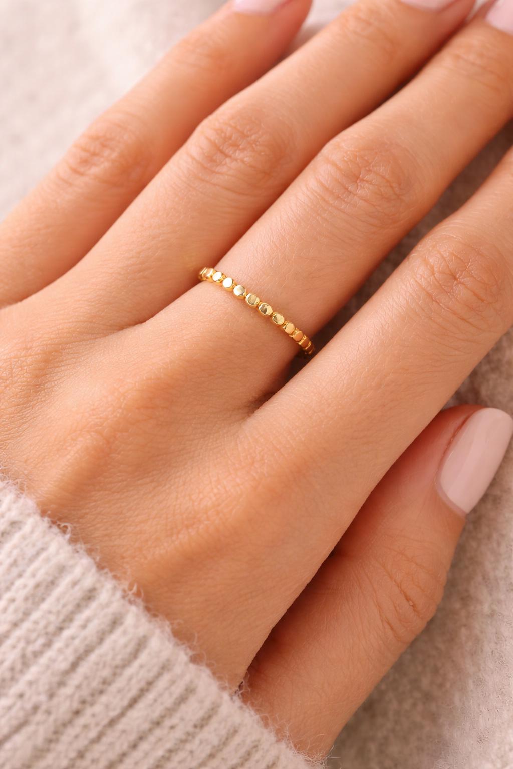 14k Yellow Gold Dotted Ring - Solid Fine Jewelry Band Jewelry