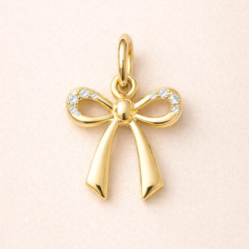 Diamond Bow Pendant Charm 14K Solid Gold Bow Charm Pendant with Diamonds Delicate Minimalist Jewelry Women Layering Necklace Gift