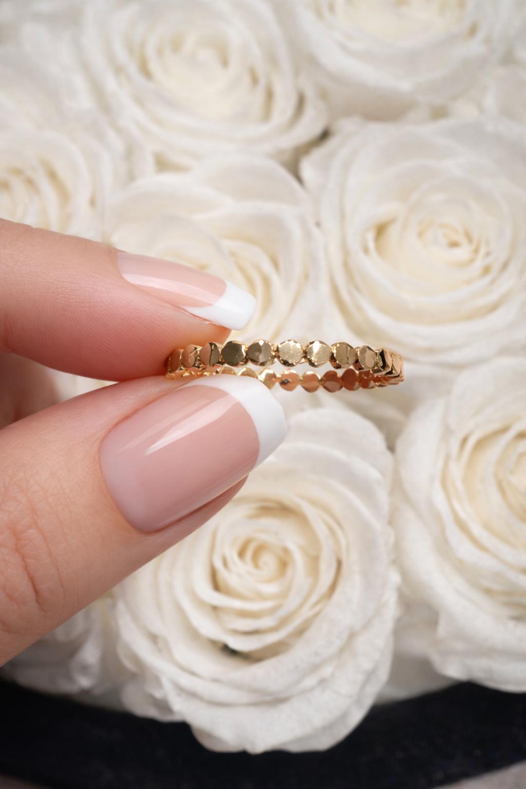 14k Yellow Gold Dotted Ring - Solid Fine Jewelry Band Jewelry