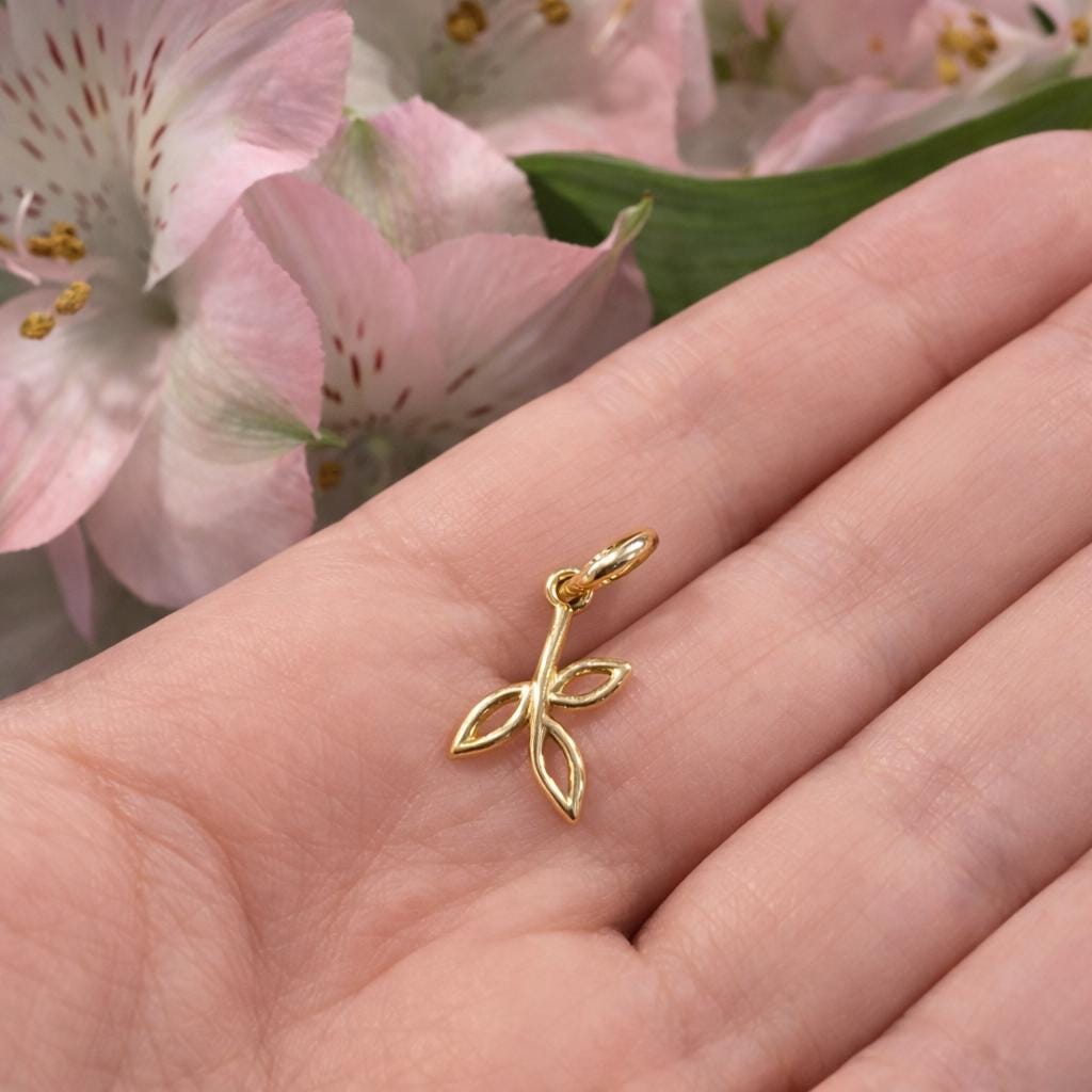 14k Gold Dainty Olive Branch Minimalist Add On Charm Tiny Solid Jewelry Build Your Own Pendant Gift Women