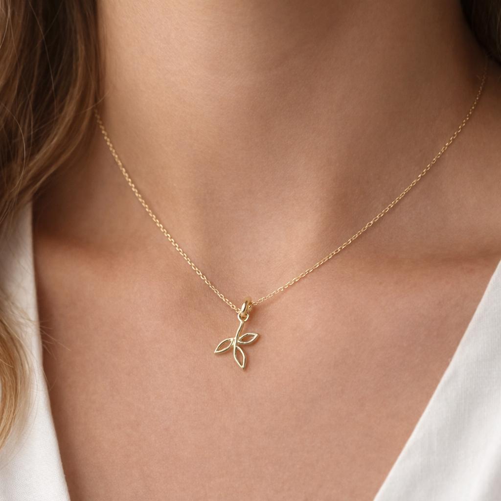 14k Gold Dainty Olive Branch Minimalist Add On Charm Tiny Solid Jewelry Build Your Own Pendant Gift Women