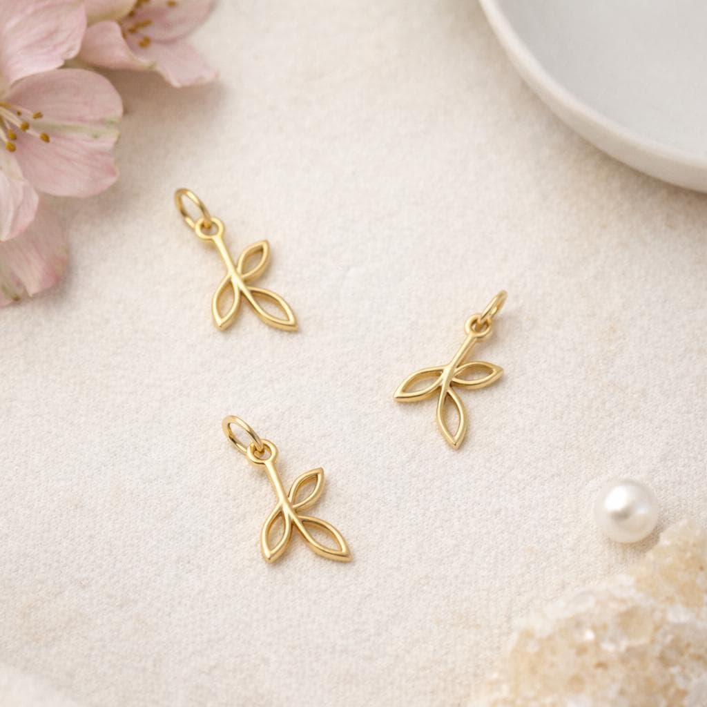 14k Gold Dainty Olive Branch Minimalist Add On Charm Tiny Solid Jewelry Build Your Own Pendant Gift Women