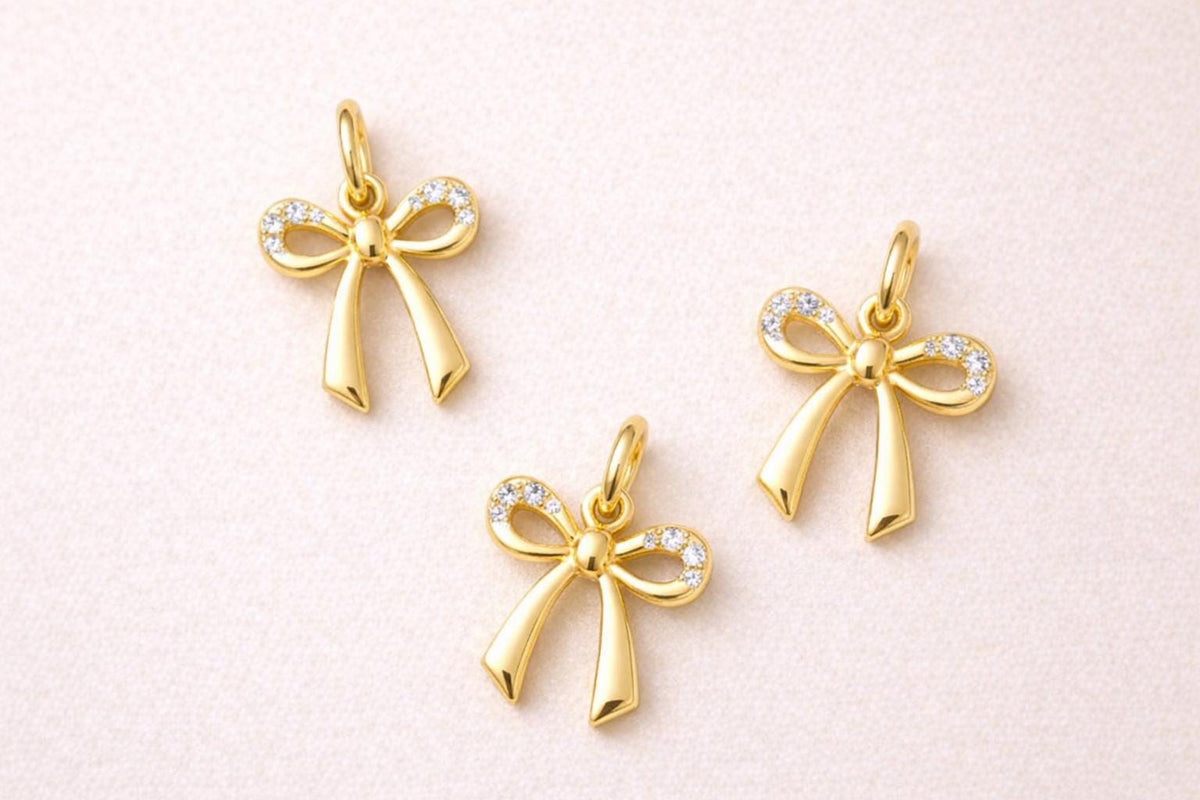 Diamond Bow Pendant Charm 14K Solid Gold Bow Charm Pendant with Diamonds Delicate Minimalist Jewelry Women Layering Necklace Gift