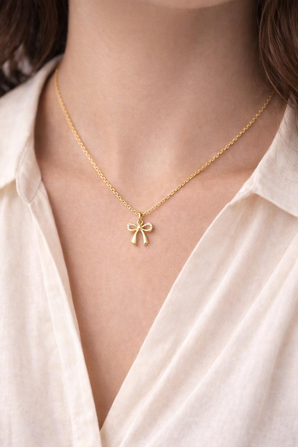 Diamond Bow Pendant Charm 14K Solid Gold Bow Charm Pendant with Diamonds Delicate Minimalist Jewelry Women Layering Necklace Gift