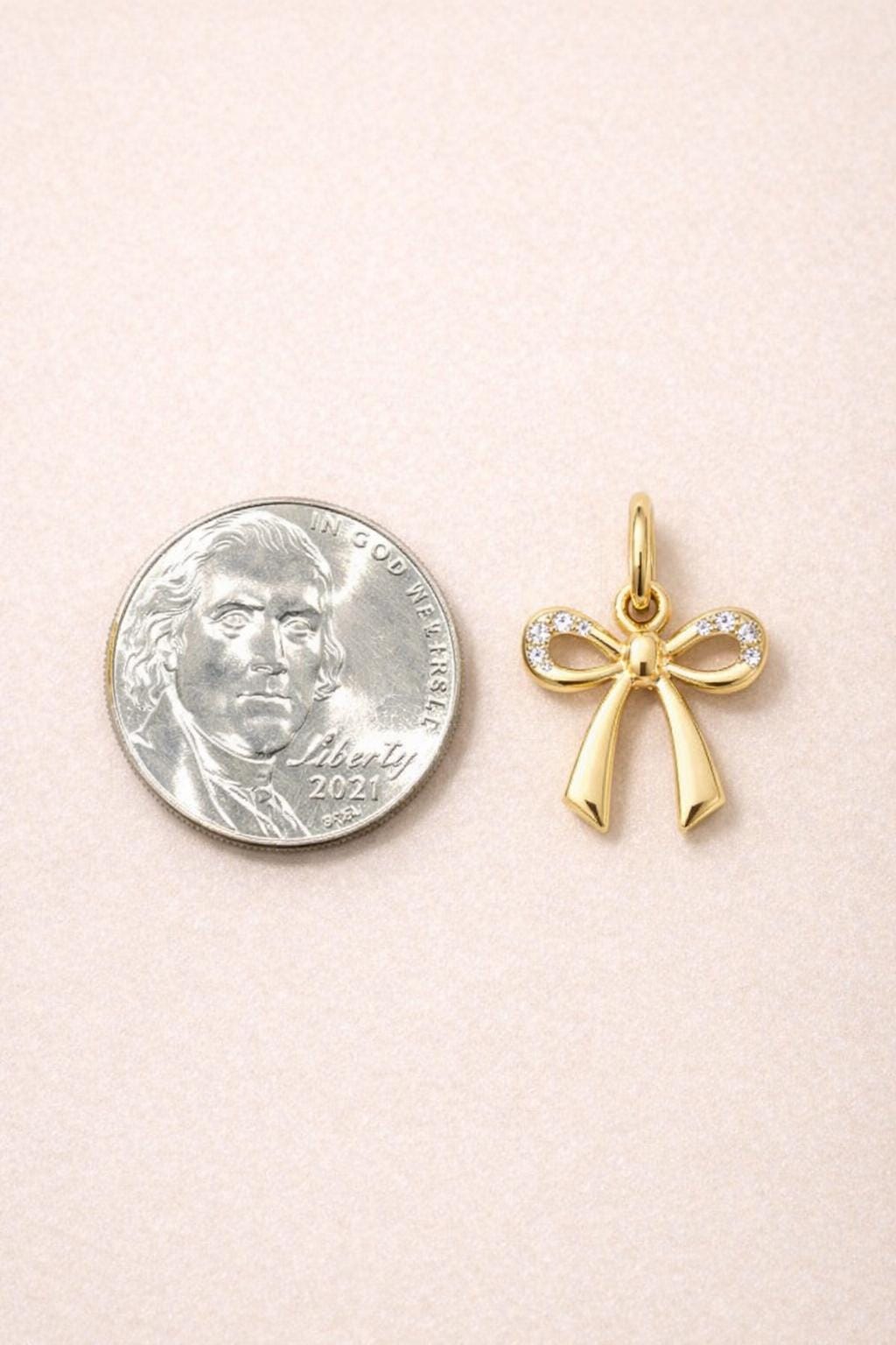 Diamond Bow Pendant Charm 14K Solid Gold Bow Charm Pendant with Diamonds Delicate Minimalist Jewelry Women Layering Necklace Gift