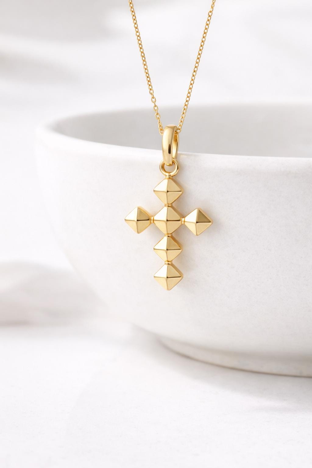 Small Gold Cross Pendant Delicate Religious Jewelry Christian Necklace Charm Faith Gift Minimalist Knife Edge