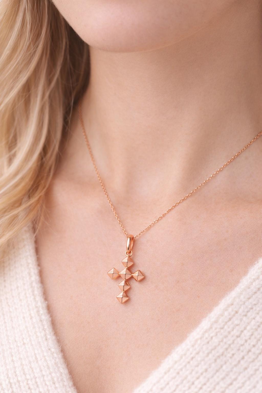 Small Gold Cross Pendant Delicate Religious Jewelry Christian Necklace Charm Faith Gift Minimalist Knife Edge