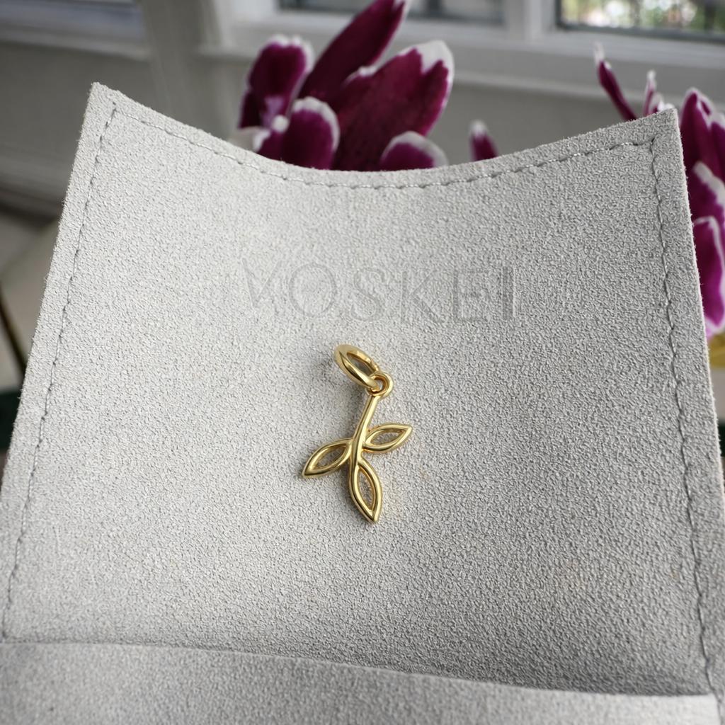 14k Gold Dainty Olive Branch Minimalist Add On Charm Tiny Solid Jewelry Build Your Own Pendant Gift Women