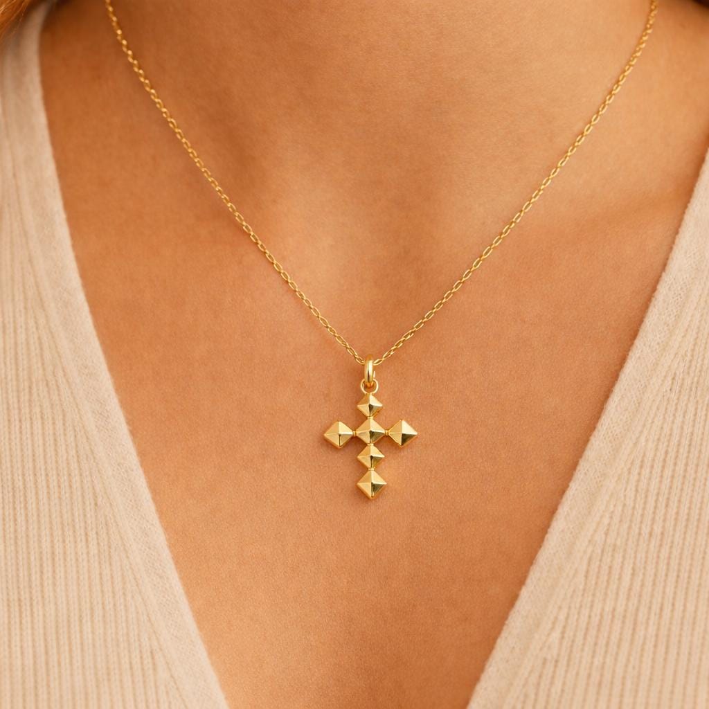 Small Gold Cross Pendant Delicate Religious Jewelry Christian Necklace Charm Faith Gift Minimalist Knife Edge
