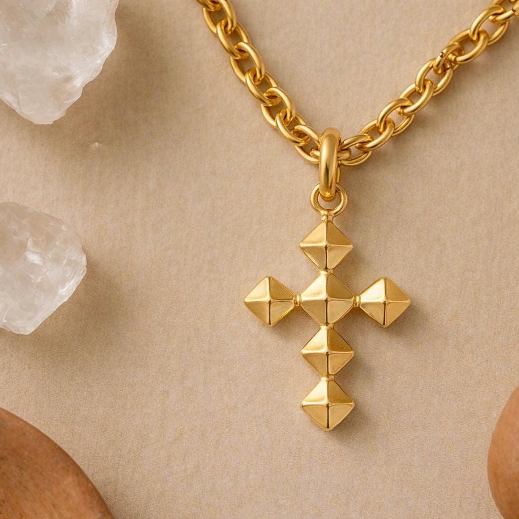 Small Gold Cross Pendant Delicate Religious Jewelry Christian Necklace Charm Faith Gift Minimalist Knife Edge